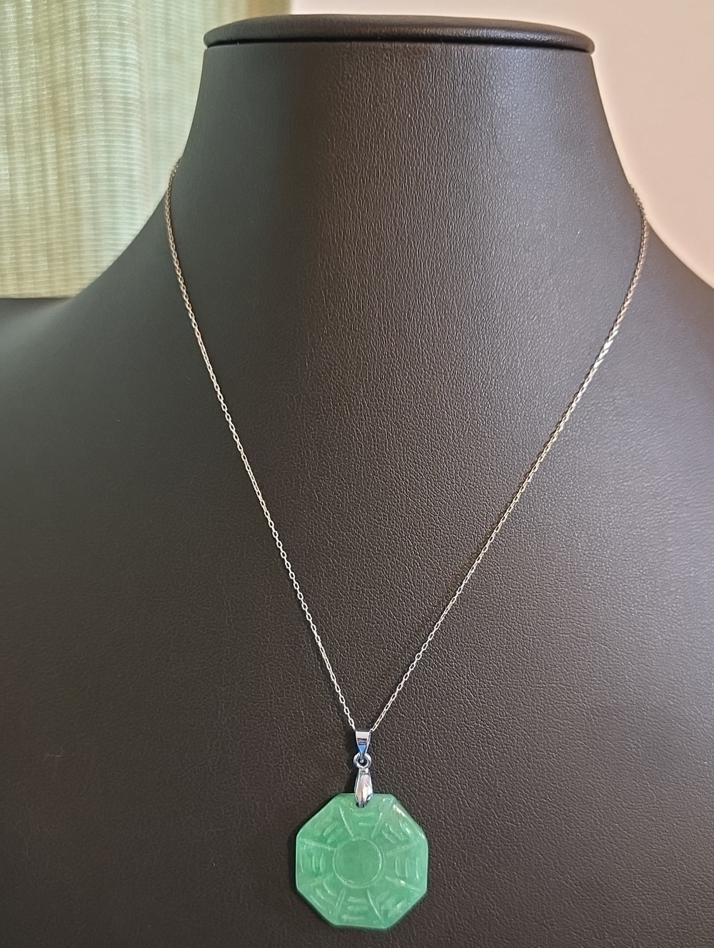 Green Jade Octagon Pendant Necklace - Women Jewelry